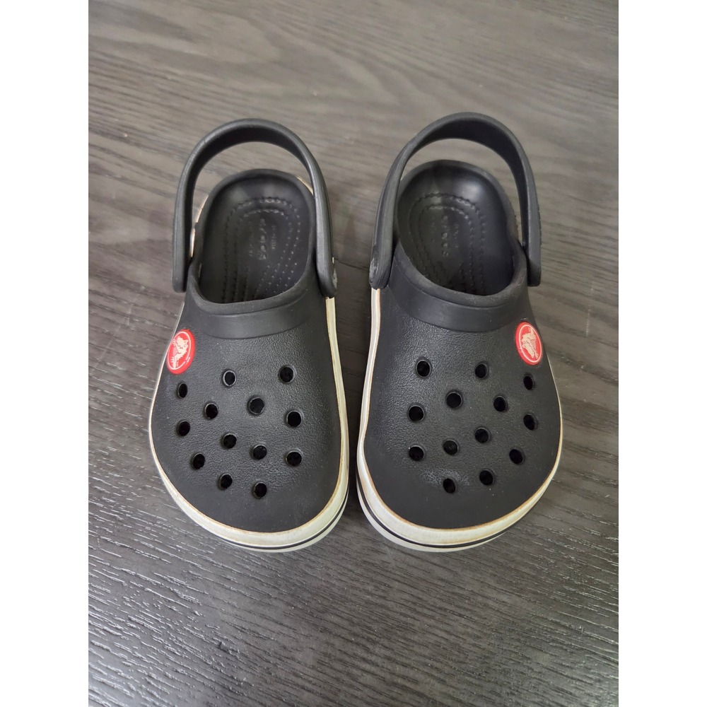 Crocs Kids Crocband Clog Black White Racing Stripe Size C8 Toddler Shoes